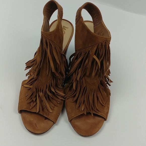 Sam Edelman Elaine Saddle Suede Fringe Block Heels - Picture 3 of 6